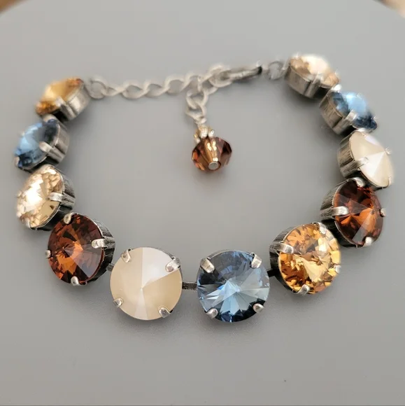 Austrian Crystal Tennis Bracelet in Antique Brass - Picture 7 of 8